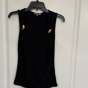 Anne Klein dark brown V neck Silk Tank Top Gold Accent Hardware on straps